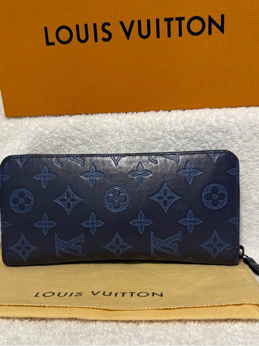 Louis Vuitton Navy and Light Blue Empreinte Embossed Monogram Zip Wallet